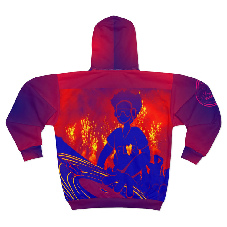 K-Otic Hot Like Fire zip hoodie featuring Jordana’s original artwork