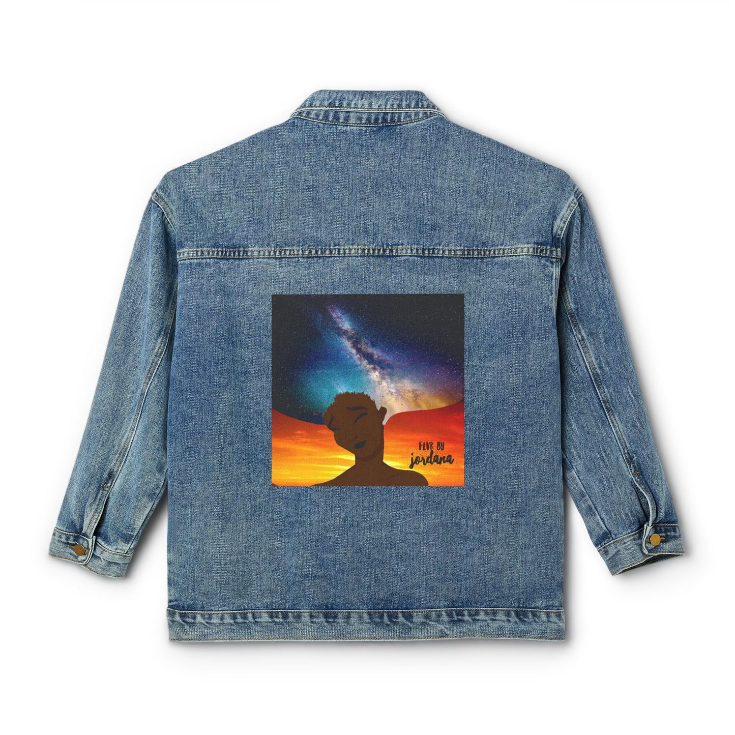 Midnight Sky Denim Jacket with Portrait Back Patch Women’s