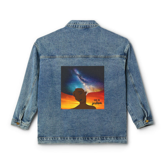 Midnight Sky Denim Jacket with Portrait Back Patch Women’s